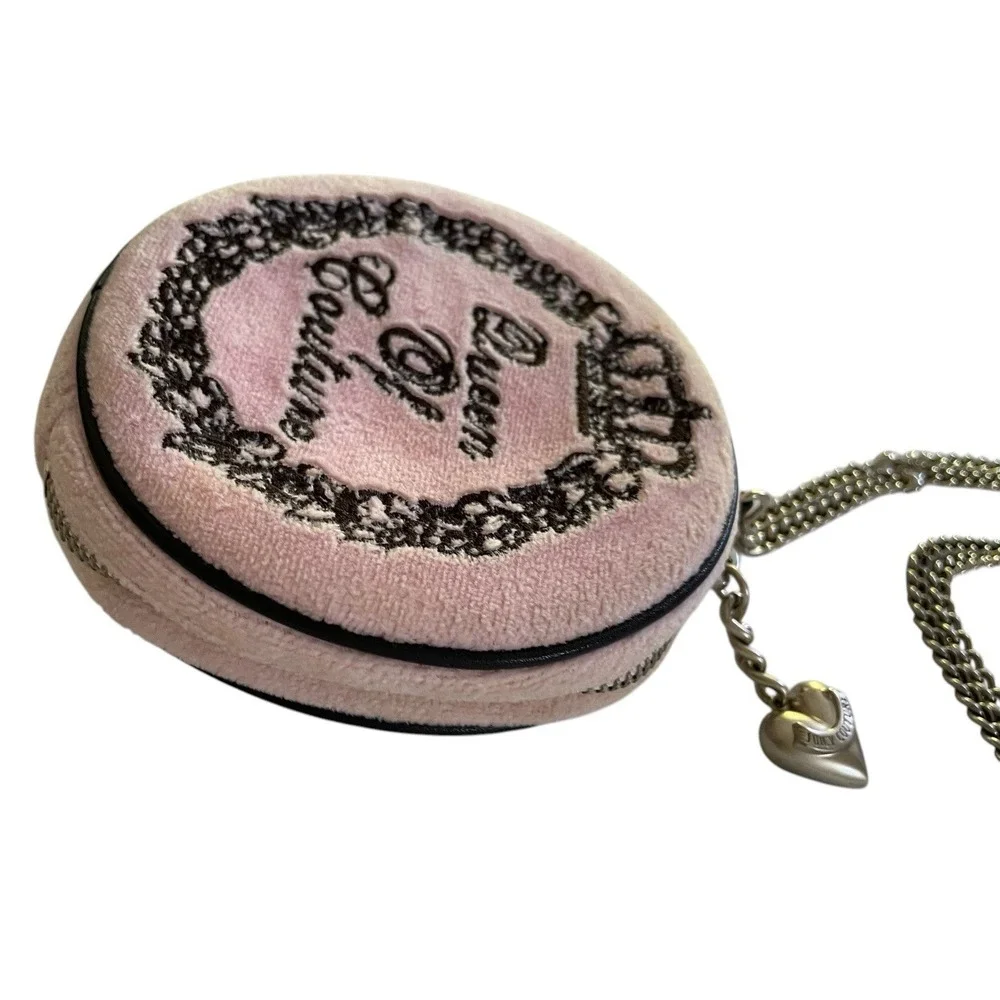 VTG Juicy Couture Pink Queen of‎ Couture Round Mini Canteen Purse Crossbody Y2K